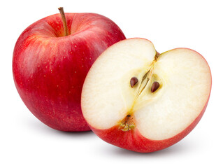 Red apple with a half isolated. Apples cut out on white background. Red appl with clipping path. Full depth of field.