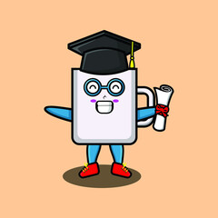 Cute cartoon mug student character on graduation day with toga in concept 3d cartoon style