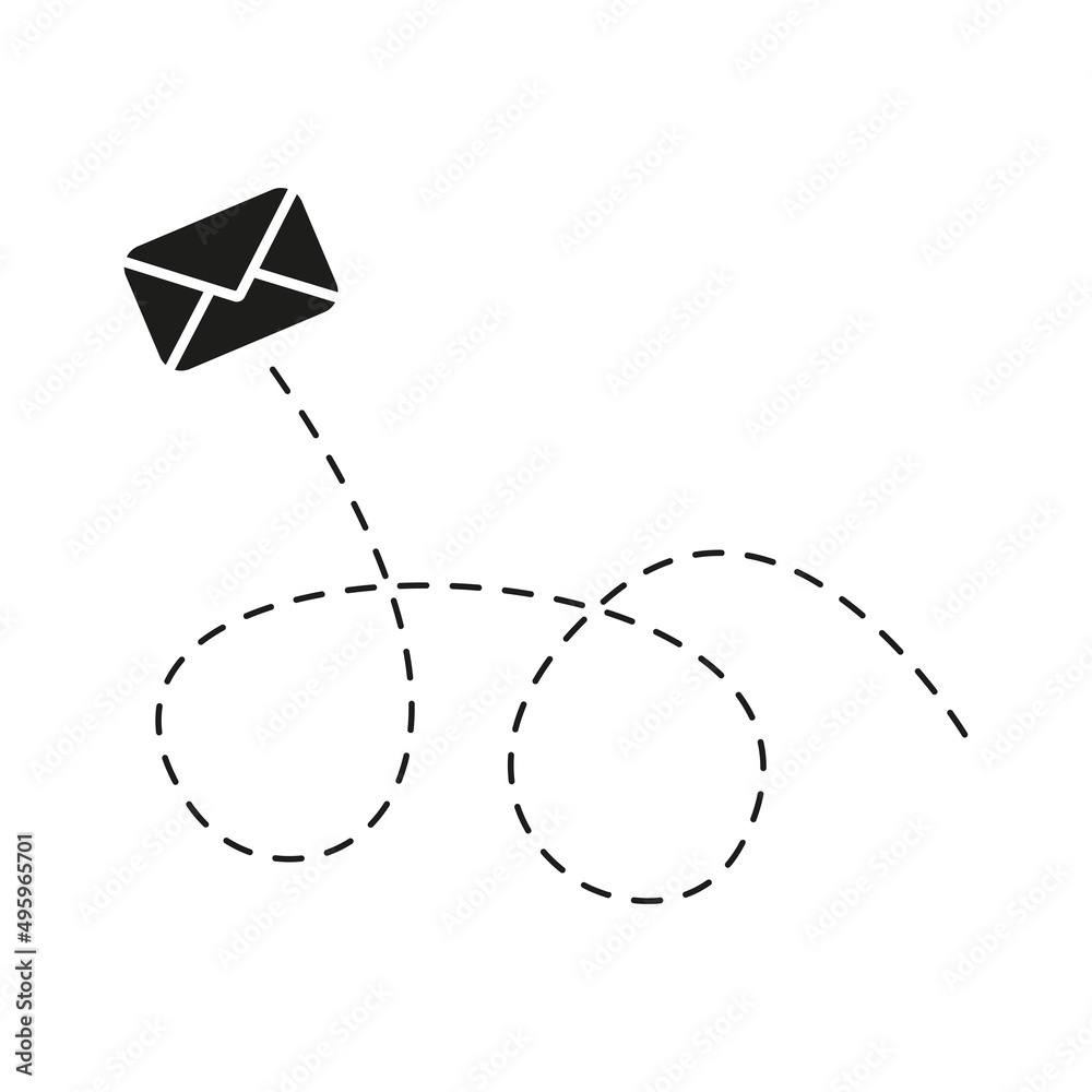 Poster envelope with line dotted route. flying mail symbol. sending message linear sign. vector isolated on