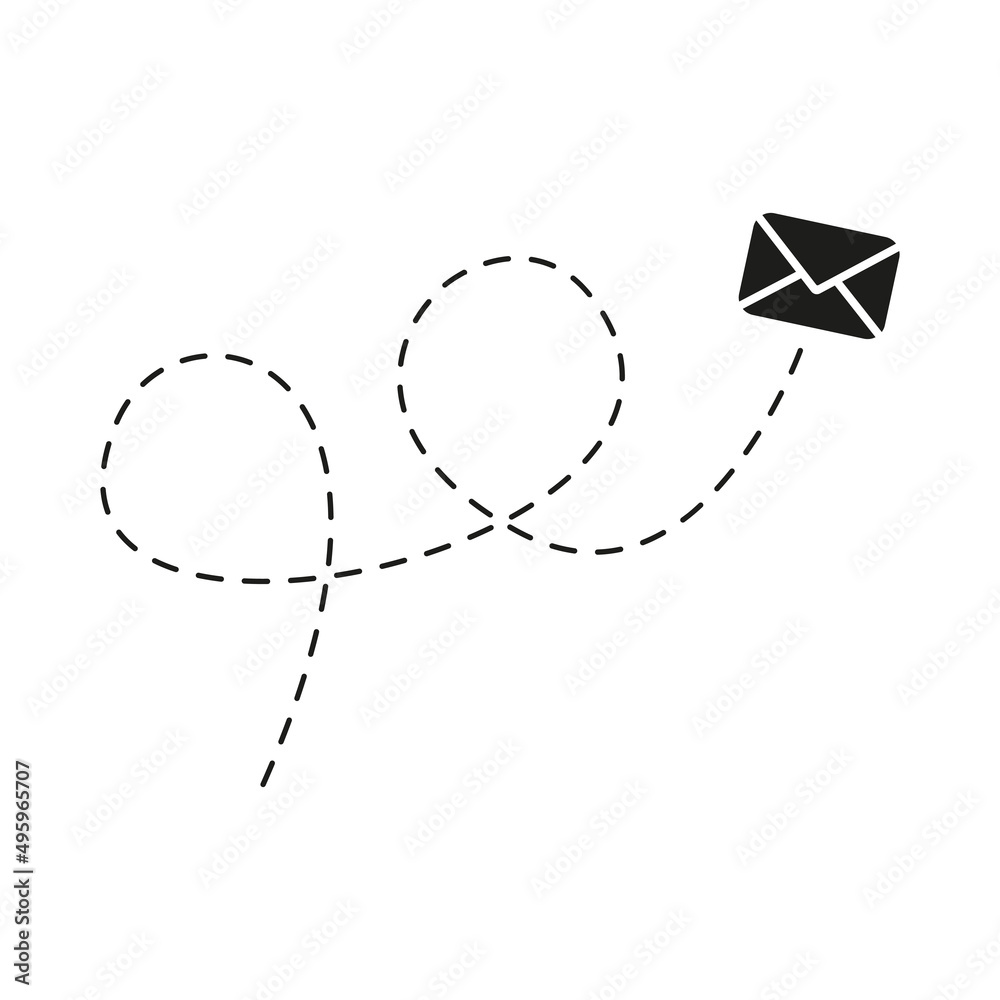 Poster envelope with line dotted route. flying mail symbol. sending message linear sign. vector isolated on