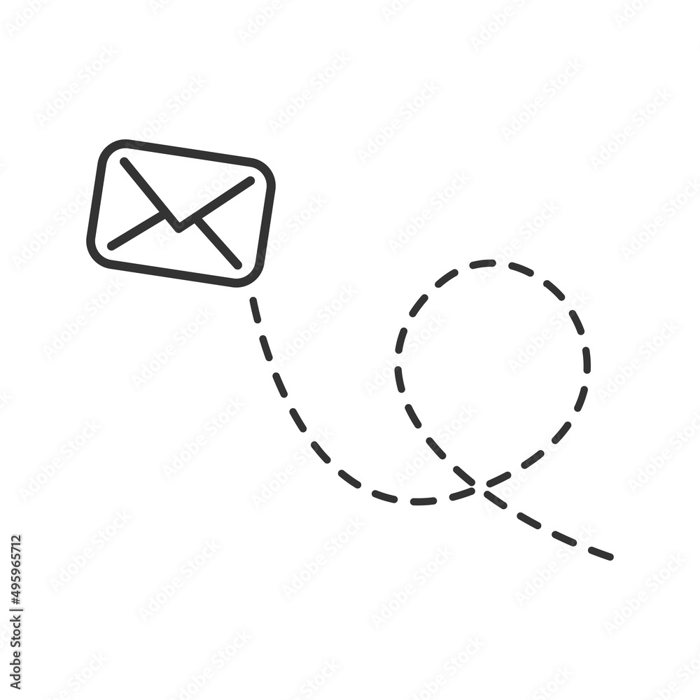 Poster envelope with line dotted route. flying mail symbol. sending message linear sign. vector isolated on