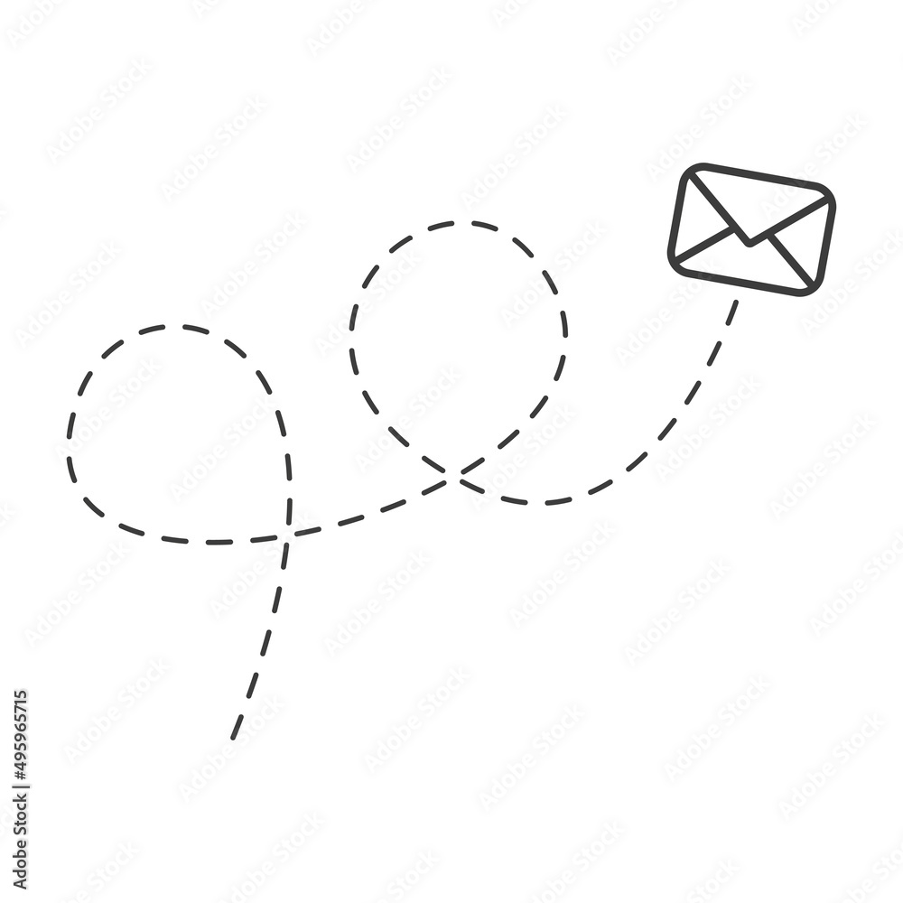Poster envelope with line dotted route. flying mail symbol. sending message linear sign. vector isolated on