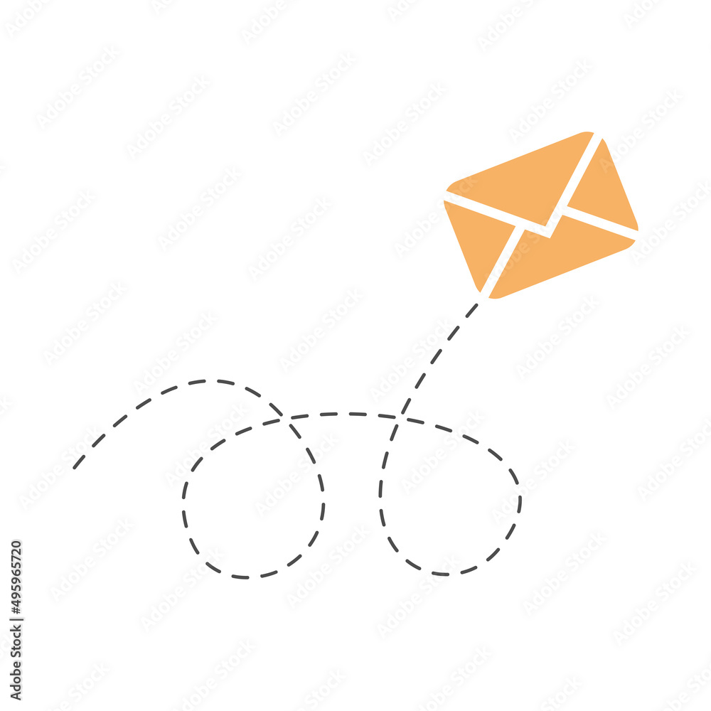 Poster envelope with line dotted route. flying mail symbol. sending message linear sign. vector isolated on
