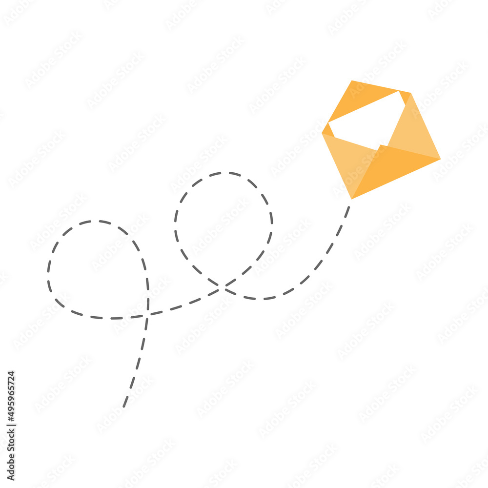 Poster envelope with line dotted route. flying open mail symbol. sending message linear sign. vector isolat