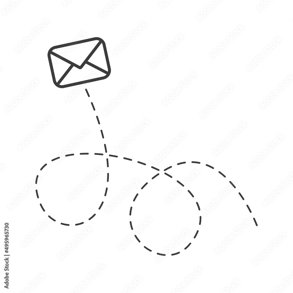 Poster envelope with line dotted route. flying mail symbol. sending message linear sign. vector isolated on