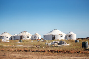 Yurts. Clay ancient yurts of an abandoned settlement of the Turkic peoples. National ancient house of the peoples of Kazakhstan and Asian countries. national housing.