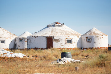 Yurts. Clay ancient yurts of an abandoned settlement of the Turkic peoples. National ancient house...