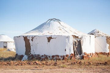 Yurts. Clay ancient yurts of an abandoned settlement of the Turkic peoples. National ancient house of the peoples of Kazakhstan and Asian countries. national housing.