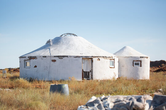 Yurts. Clay ancient yurts of an abandoned settlement of the Turkic peoples. National ancient house of the peoples of Kazakhstan and Asian countries. national housing.