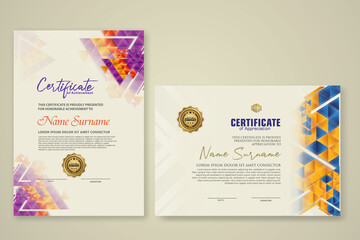 Two set certificate template with dynamic and futuristic polygonal color and modern background.