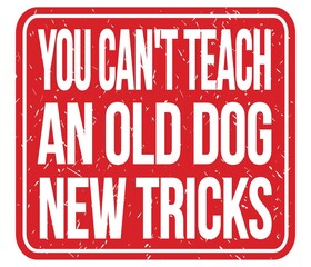 YOU CAN'T TEACH AN OLD DOG NEW TRICKS, words on red stamp sign