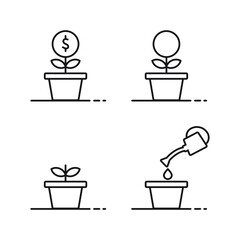 Set of premium vector growth money plant thin line icons set. Trendy flat style vector symbol on white background.