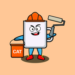 Cute cartoon mug as a builder character painting in 3d modern style design
