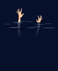 Female hands reaching out of black water of depression or grief, EPS 8 vector illustration