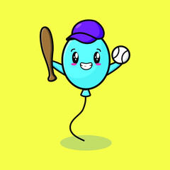 Cute cartoon mascot character balloon playing baseball in modern style design for t-shirt, sticker, and logo elements