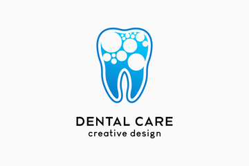 Dental care logo design with creative modern concept in dots element