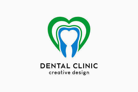 Dental clinic logo design with creative concept, dental icon combined with heart icon
