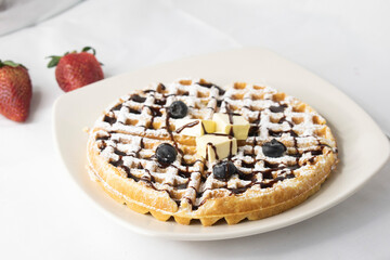 Waffle with blueberry and  chocolate