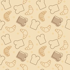 Bread bakery seamless pattern, baker croissants, grain loaf background template, vector baked goods illustration design