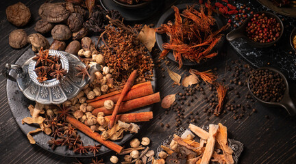 Condiments or spices for red curry or Thai food. Ingredients Food Spices Pepper, coriander seeds,...