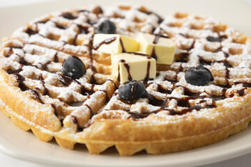 Waffle with blueberry and  chocolate