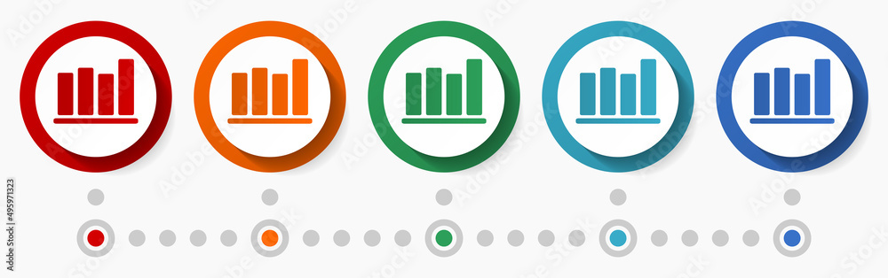 Leinwandbilder graph, chart concept vector icon set, flat design colorful buttons, infographic template in 5 color 