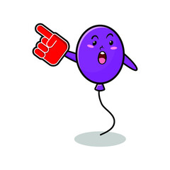 Cute Cartoon Balloon with foam finger glove in modern design for t-shirt, sticker, logo element