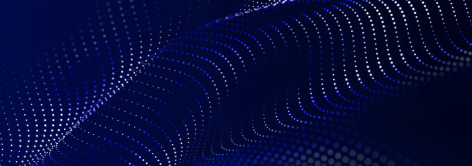 Big data stream. Digital wave with many points. Technology or science banner. 3D rendering.