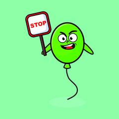 Cute Cartoon mascot illustration balloon with stop sign board vector drawing cute modern style design for t shirt, sticker, logo element for t-shirt, sticker, logo element