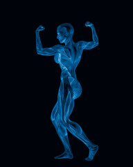 female bodybuilding in muscle maps is doing a bodybuilder pose one in white background close up view