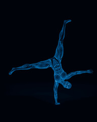 Fototapeta na wymiar female bodybuilding in muscle maps is turning cartwheels in white background
