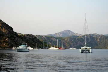 View of yachts and the sea in Selimiye Marmaris, Boats in the bay