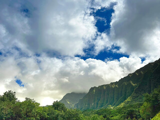 Mountains merging with clouds in Hawaii. Amazing nature and vacation