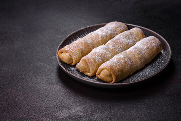 Delicious fresh sweet vertuta with apple. Homemade pastries