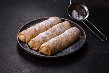 Delicious fresh sweet vertuta with apple. Homemade pastries