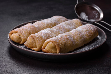 Delicious fresh sweet vertuta with apple. Homemade pastries