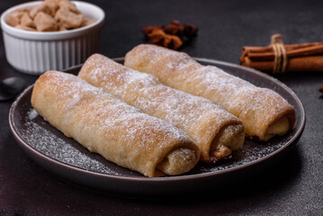 Delicious fresh sweet vertuta with apple. Homemade pastries