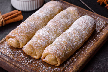 Delicious fresh sweet vertuta with apple. Homemade pastries