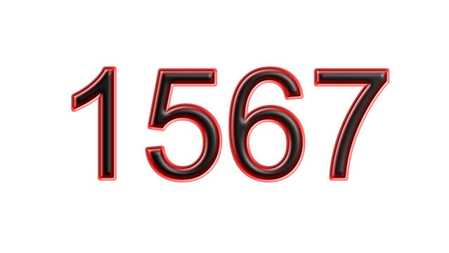 red 1567 number 3d effect white background