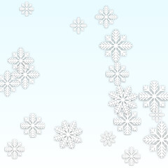 Christmas  Vector Background with Falling Snowflakes. Isolated on Red Background. Realistic Snow Sparkle Pattern. Snowfall Overlay Print. Winter Sky. Papercut Snowflakes.
