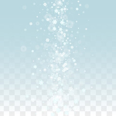 Christmas Vector Background with Falling Snowflakes  Isolated on Transparent Background. Realistic Snow Sparkle Pattern. Snowfall Overlay Print. Winter Sky. Realistic Snow. Happy Christmas, New Year.
