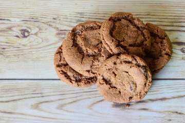 chip cookies on wooden background
