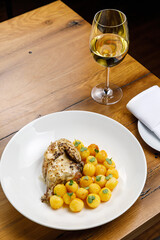 delicious food on a wooden table in a premium restaurant
