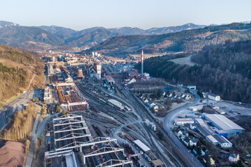 Aerial view of steel railway production facility in Leoben Donawitz in Austria