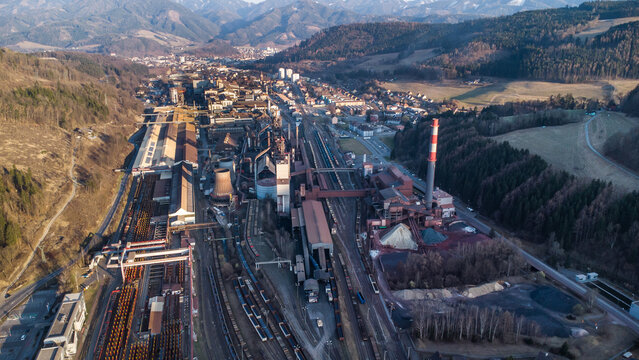 Aerial view of rail production facility in Leoben in Austria