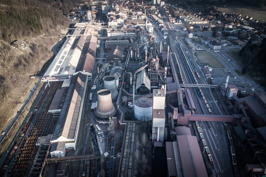 Aerial view of rail production facility in Leoben in Austria