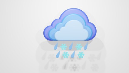 3d cloud icon with snow and rain. 3d rendering. Design for weather forecast.