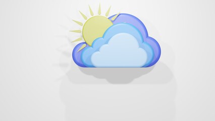 3d icon of a cloud with sun. 3d rendering. Design for weather forecast.