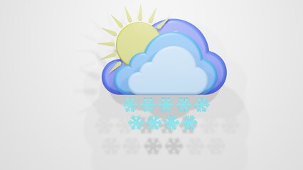 3d cloud icon with sun and snow. 3d rendering. Design for weather forecast.