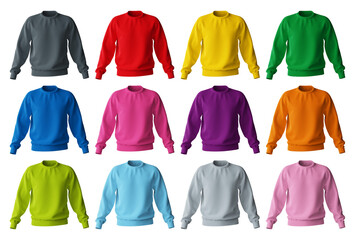 Colorful set of hoodie front side isolated on white background - obrazy, fototapety, plakaty